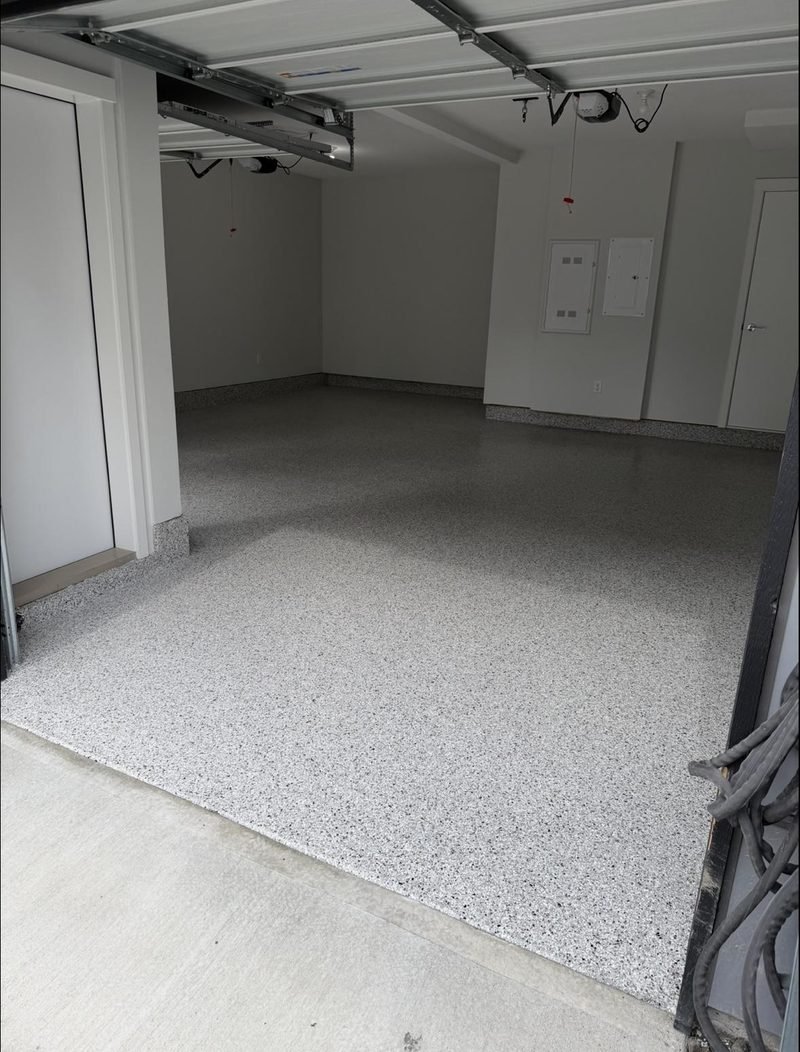 Surrey garage after: Coyote epoxy flake floor by Wish Coatings